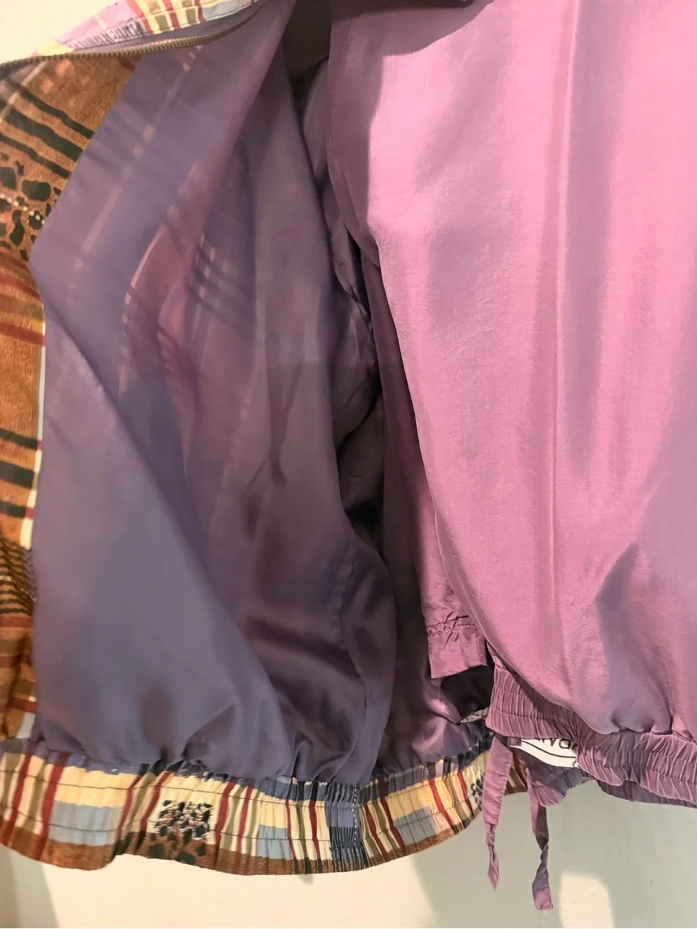 Vintage 100% Silk WindBreaker Set Plaid Leopard Bomber Jacket Plum Pants RARE! L